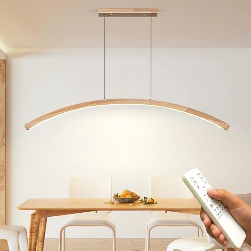 J.SUNUN LED Pendelleuchte Esstisch Holz Bogen Lineare Dimmbare Hängeleuchte Moderne Esszimmer Hängelampe für Esszimmer Wohnzimmer Schlafzimmer küchen Innen Decken Beleuchtung hängend lampe 100CM
