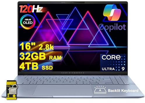 ASUS Vivobook S16 AI PC portatile 16 pollici 2.8k OLED 120Hz (600nits, 100% DCI-P3) Intel 16-core Ultra 9 285H 32GB RAM 4TB SSD retroilluminato per Creator Designer Business Professional Win11 ICP Hub
