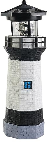 Pilipane Faro rotante ecologico alimentato ad energia solare, decorazione da giardino per esterni, rilevamento automatico giorno/notte, materiale in resina impermeabile, luce solare per (Nero)