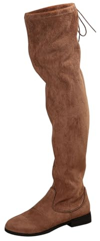 Generisch Botas de mujer Botas Comercio Extranjero Europeo Color Sólido Botas planas sobre la rodilla para mujer en invierno, marrón, 37 EU