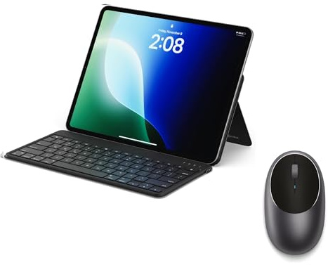 SATECHI Bundle Teclado OntheGo Bluetooth con Soporte Ajustable USB-C (Negro) y Ratón M1 Bluetooth 4.2 Recargable USB-C 1200 dpi (Gris Espacial)