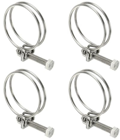 sourcing map 4Pcs Double Wire Hose Clips 48-55mm Adjustable with M8 Screw | Adjustable, 304 Stainless Steel, Silver, Wire Pipe Tube Clamps, Plumbing Joint Fastener, for Dust Collection Pool Pond