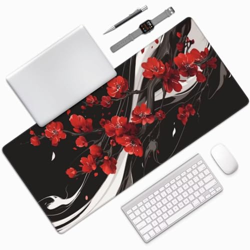 Alfombrilla Ratón XXL Gaming 1200x600x3mm, Grande Alfombrilla Ratón Rojo Patrón Mouse Pad Gaming, Tapete Rato Árbol Impermeable y Antideslizante Base de Goma para Decoracion Escritorio Hogares 0E-390