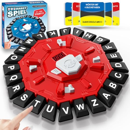 Wortspiel Buchstaben Drücken,Brettspiel Familienspiel mit 2 Modi,35 Karten | Alphabet Partyspiel für Kinder Erwachsene,220 Kategorien,24 Buchstabentasten,Deutsche Aussprache für 2–8 Spieler,Party&Reisen