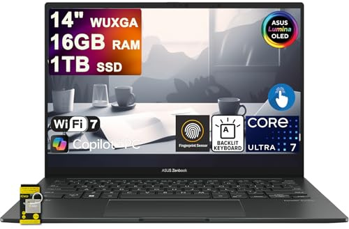 ASUS Zenbook 14 Laptop 14 WUXGA OLED Touch (500nits HDR, 100% DCI-P3) Intel 16-core Ultra 7 255H (Beats Ultra 9 185H) 16GB RAM 1TB SSD for Creator Business Professional Win11 ICP Hub