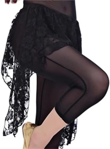 ENWWCH Faldas de encaje for danza del vientre for mujer, for práctica, for adultos, con pañuelo en la cadera y cinturón entrenamiento Para Espectáculo(Black)