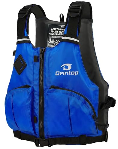Owntop Schwimmweste Erwachsene mit Trinkrucksack, Zwei Reißverschlusstaschen| Verstellbare Auftriebsweste| Leichte Schwimmjacke Unisex für SUP, Kajakfahren, Angeln Alle Wassersportarten(Blau,XL-XXL)