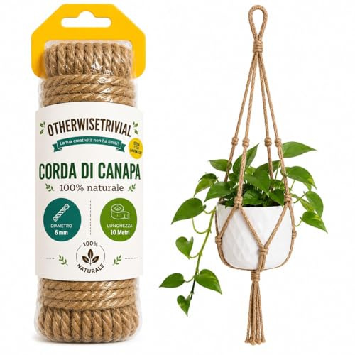 Cuerda de cáñamo natural 100 %, cuerda multiusos para jardinería, decoración, macramé y manualidades, disponible en 4 mm, 6 mm, 8 mm (6 mm x 10 m)