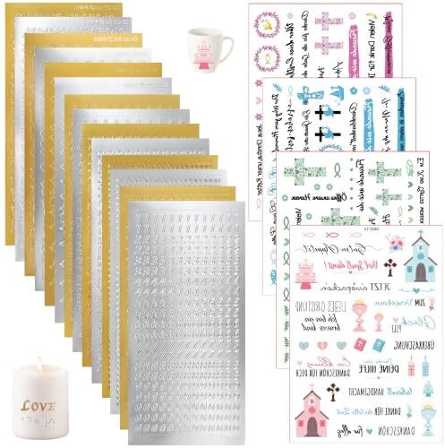 KORVANEL 18 Kerzen Tattoo Set mit goldenen Buchstaben für Taufkerzen | Ermöglicht individuelle Gestaltung von Kommunion- und Taufkerzen für festliche religiöse Anlässe