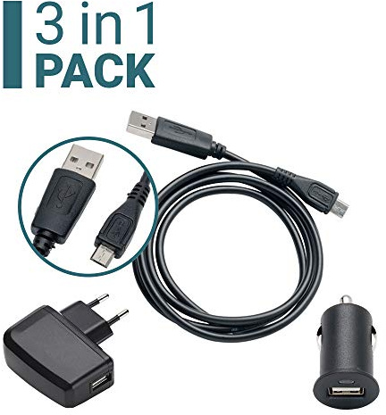 Slabo 3in1 Lade-Set für Microsoft Lumia 550/650/Nokia 150/3310 (2017)/1/2/3/5/6 Starter Set Datenkabel Micro USB/KFZ Mini Lade Adapter/Slim USB Netzadapter - SCHWARZ | Black