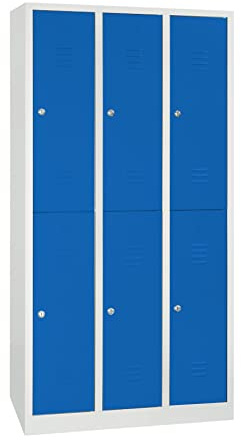 Schrank & Stuhl Spind Garderobenschrank Umkleideschrank Metallspind doppelstöckig - KOMPLETT MONTIERT (Enzianblau (RAL 5010), 3 x 2 Abteile (je 30 cm))