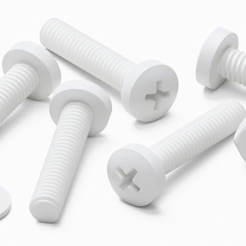 20x vis PP blanches à tête cylindrique M4 x 20mm + écrous et rondelles | Vis légères, sans corrosion, non conductrices et non magnétiques, avec empreinte en croix