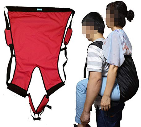 Double Layer Patient Lift Sling Carrier One-Person Transferring Belt for Carrying Up and Down Stairs to Bed,Wheelchair,Chair,Car,Vehicle for Elderly,Handicapped,Disabled,Bedridden (Red, Large)