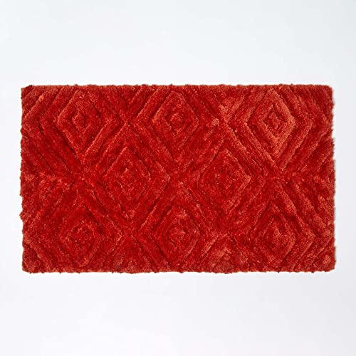 Homescapes Badematte rutschfest, waschbarer Ikat Badteppich, 100% Baumwolle und Mikrofaser, Antirutsch Badvorleger mit geometrischem Muster, großer Duschvorleger, 50 x 80 cm, orange