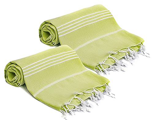Turquoise Home, Large Beach Towel 100% Cotton - Soft and Durable, Ideal for Sauna, Spa, Yoga, and Pool, Green (2 Units), 100x180 cm - 39x71 inches