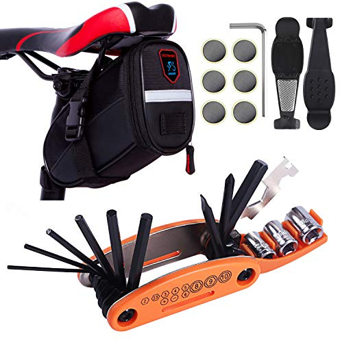 Cozyroony Fahrrad Reparatur Set Premium - 10-in-1 Multitool mit Kettenwerkzeug, Reifenhebern & wasserdichter Satteltasche | Inkl. 6 Reifenpflastern | Langlebig (Kohlenstoffstahl) | 6 Monate Garantie