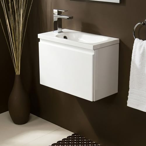 Quentis Gäste-WC Badmöbel FAROS 50 cm, weiß glänzend, Waschbecken mit Unterschrank, vormontiert