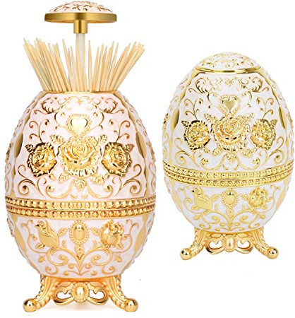 K COOL Gorgeous Automatic Toothpick Holder with Bottle Opener, Hand Press Retractable Retro Toothpick Dispenser Toothpicks Case Can Box Container for Kitchen Home Restaurant (Jade White-Gold Rose)