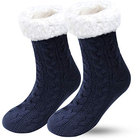 BOER Slipper Socks - Winter Ladies Non Slip Soft Cozy Slipper Socks Fleece Lined Fluffy and Furry Knitted Warm Home Socks