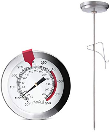 defull 12 Deep Fry Thermometer with Clip Instant Read Dial Thermometer 12 inch Stainless Steel Stem Meat Thermometer Cooking Thermometer for Turkey, BBQ, Grill
