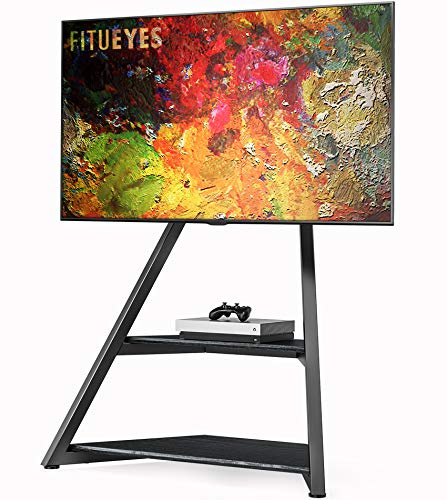FITUEYES TV Ständer Rollbar, Mobiler TV Stand mit Rollen für 43 45 50 55 60 65 70 75 Zoll Flach & Curved Fernseher, TV Standfuss höhenverstellbar schwenkbar neigbar, Serie Eiffel