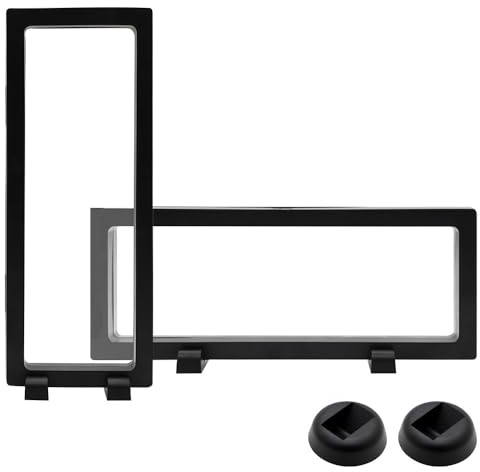 QUMENEY 2PCS 3D Floating Frame Display Stands, Transparent Display Floating Frame Holder with Bases, Challenge Coin Holder Showcase for Jewelry, Medallions, Antique, Specimens, 9.06x3.54 in