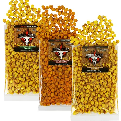 Ranch, BBQ, Salted Crunchy Corn Kernels | Soft Crunch Toasted Corn Variety Pack | Runnin’ Wild Foods | 1.5-pound total (Box of 3 bags, 8oz each)