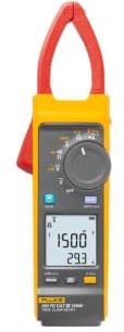 Fluke 393 FC Medidor de abrazadera solar, CAT III 1500 V, clasificación IP54, mediciones de potencia CC, indicador de polaridad de audio, continuidad visual, software Fluke Connect, mandíbula delgada