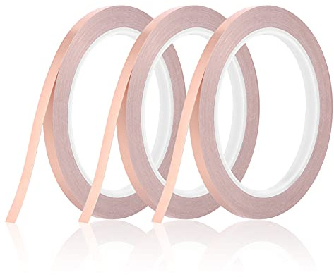 KroY PecoeD 3 Rollen Kupferband Selbstklebend, 20m x 6mm Kupferfolie Klebeband Leitfähig Copper Foil Tape, Kupferfolienband für EMI Abschirmung, Schneckenschutz, Elektro Reparatur, Löten, Basteln