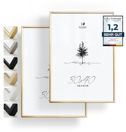 Heimlich Fotorahmen aus Aluminium – 30 x 40 cm, Gold, 2er-Pack | Heimlich® – Robuste Metallrahmen Für Große Dokumente, Zertifikate, Diplome – Nur Wandhalterung