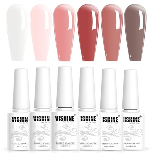 Vishine Jelly Milky White Pink Nude Transparentes Gel-Nagellack-Set - 6 Glasklare Farben, UV-LED-Soak-Off, 8 ml