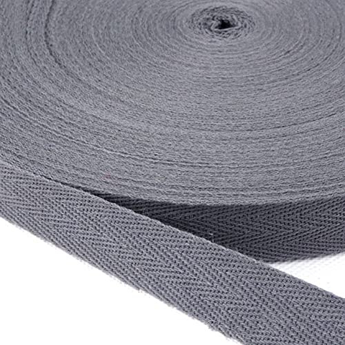 Duories Baumwolle Schrägband,25 Yards x 20mm Einfassband Köperband Nahtband Baumwollband Textilband Fischgrätenband Köperband Wimpelband Twillband Webbing Band für Schneidern DIY-Nähen Basteln,Grau B