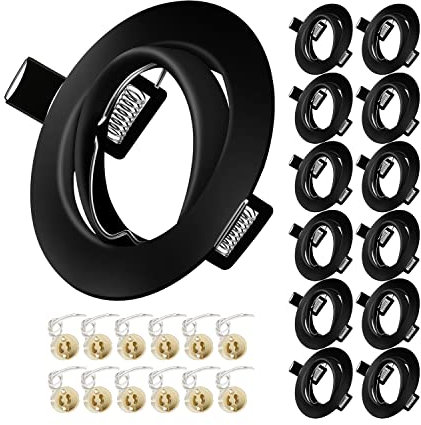 Yiahin Marco Foco Empotrable, Marcos Focos GU10 Negro Incl. Zócalo GU10 Para Lámparas De Led O Halógena, Redondo Metálica, Marco Empotrado Ojo de Buey, Para Baño Sala Cocina, etc.,12 Pack