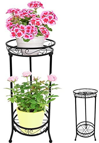 Giyiprpi Supporto per piante in metallo, supporto per vaso di fiori a 2 piani, stand pianta sgabello fiore per interni ed esterni, supporto per esposizione per fioriera soggiorno balcone giardino