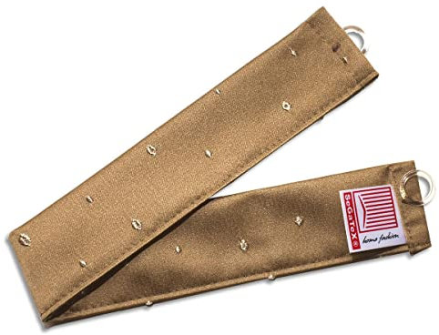 SeGaTeX home fashion Raffhalter Raffband für Wohnmobil Caravan-Vorhang Cupido braun-Gold gestickte Punkte beige 1 Stück