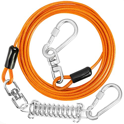 jenico Cable de amarre para perros, cable de 50 pies con gancho giratorio, correa para perro para patio al aire libre y camping, línea de entrenamiento a prueba de óxido para mascotas pequeñas a