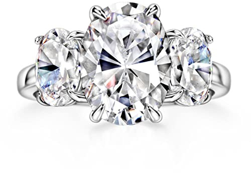 Michooyel S925 5,6 cttw oval slipning 3-sten förlovningsring bröllopslöfte ring sterlingsilver vigselring för kvinnor, Kubisk zirkonia, Kubisk zirkonia