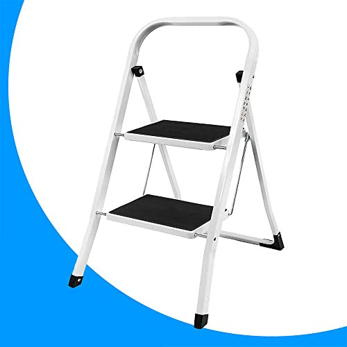 2 Step Ladder Multi-Use Foldable Stepladder with Handgrip and Anti-Slip Safety Mat, Portable Folding Step Stool for Kitchen, DIY, Gardening & Decorating Lightweight Sturdy Ladder