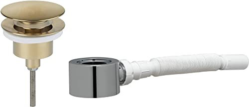 Ben Push Open Set (für 1 Abfluss) mit abschließbarem Waschbeckenstöpsel aus gebürstetem Messing und flachem Möbelsiphon 5/4