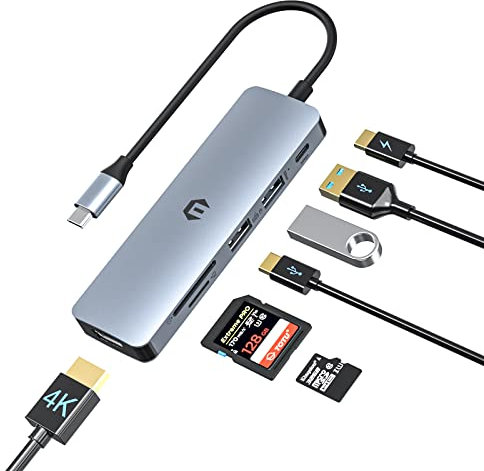 TOTU 6-in-1 USB C Hub, Multiport Adapter for MacBook Air/Pro, 4K Display HDMI Docking Station (USB 3.0, 100W PD, SD/TF Card Slots) Compatible with iMac, iPad Pro, Dell, HP, Surface, XPS、