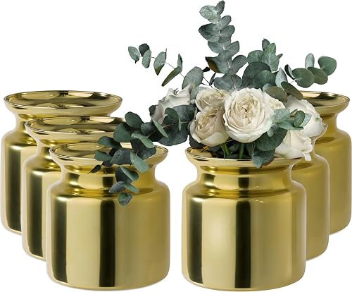 6 Stück edle Tischvasen im XL-Format - große Goldvasen aus Glas | Vase in Gold als Blumenvase für Hochzeit, Tischdeko und Feier - edles Set für Event und Gastronomie