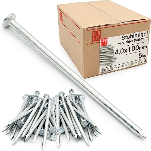 LUN FIX Stahlnägel 2,5x60 mm, 5kg ca. 500 stk., Nägel Verzinkt, Senkkopf | 60 mm Lang, Nagel Set, Stahlstifte Für Holzarbeiten, Reparatur Und Heimwerken, Vielseitige Nails Anwendungen Aus Stahl
