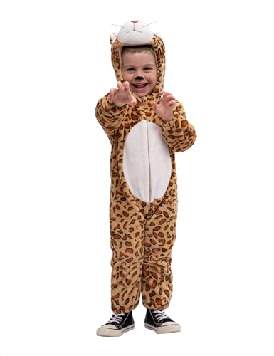Rubies Leoparddräkt för pojkar och flickor, jumpsuit med svans och huva, officer, karneval, halloween, fester och födelsedagar