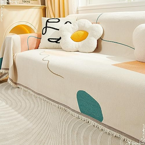 Gualiy Couch Überzug 180x130cm, mit Geometrisch Muster Sofa Überzug 1 Sitzer Sofabezug Abwaschbar Grün Orange Couchbezug für Wohnlandschaft