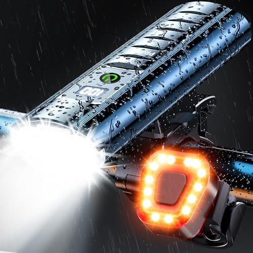 Bike Light Set, Prasky Rechargeable Bicycle Lights Front and Rear, Super Bright LED Headlight, IP65 Waterproof Multiple Modes Road Mountain Bike Lights for Night Riding