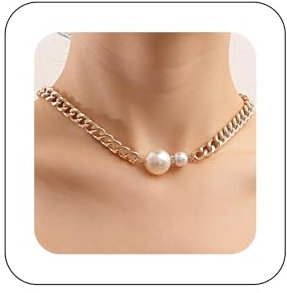 Inilbran Boho Perle Kuba Kette Halskette Vintage Übergroße Perle Choker Halskette Gold Perle Klobige Kette Halskette Barocke Perlenkette Schmuck Für Frauen Und Mädchen
