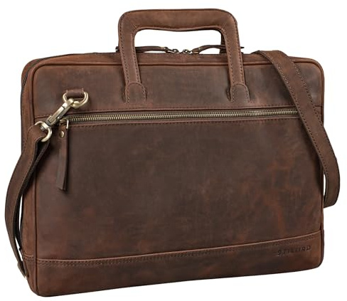 STILORD Pierce Maletín Con Asa A4 Cuero Bolso Trabajo para Ordenador Portátil 15 Pulgadas Bolso Negocios Vintage Business Bag Bolso Bandolera Auténtica Piel Color:zamora - marrón