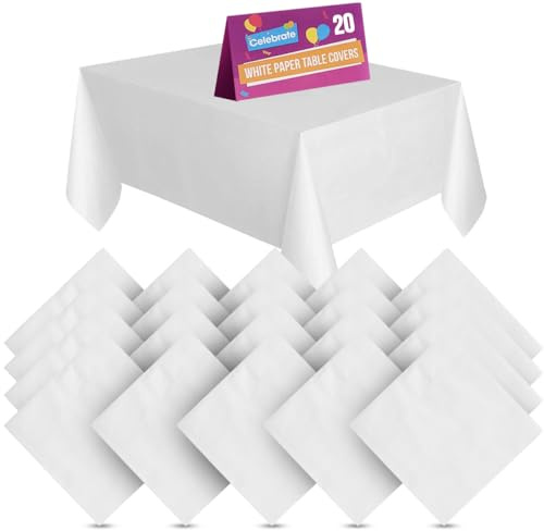 SOL 20pk White Paper Table Covers 90x90cm Tablecloths for Parties Cover Disposable - Thick Absorbent Design - Easy Clean Up for Weddings, Craft Activities, Kids’ Meals, Village Halls & Family Events