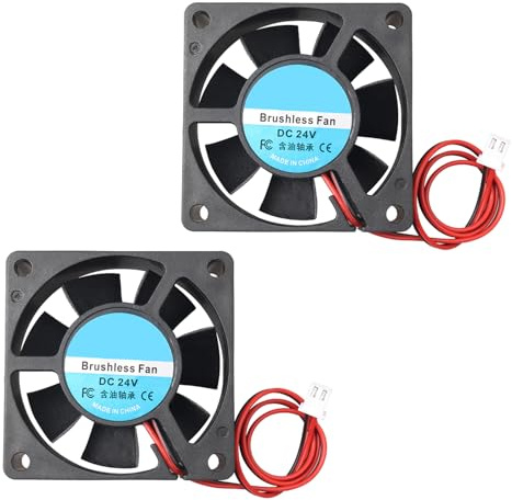 Jopto 2 piezas ventiladores de refrigeración silenciosos sin escobillas 60 x 60 x 20 mm 6020 DC 24V con terminal de 2 pines compatible con impresora 3D PC carcasa CPU enfriadores