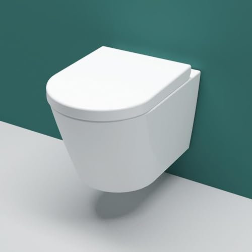 SKY Bathroom Round Rimless Wall Hung Toilet Modern Ceramic Pan & Soft Close Seat WC